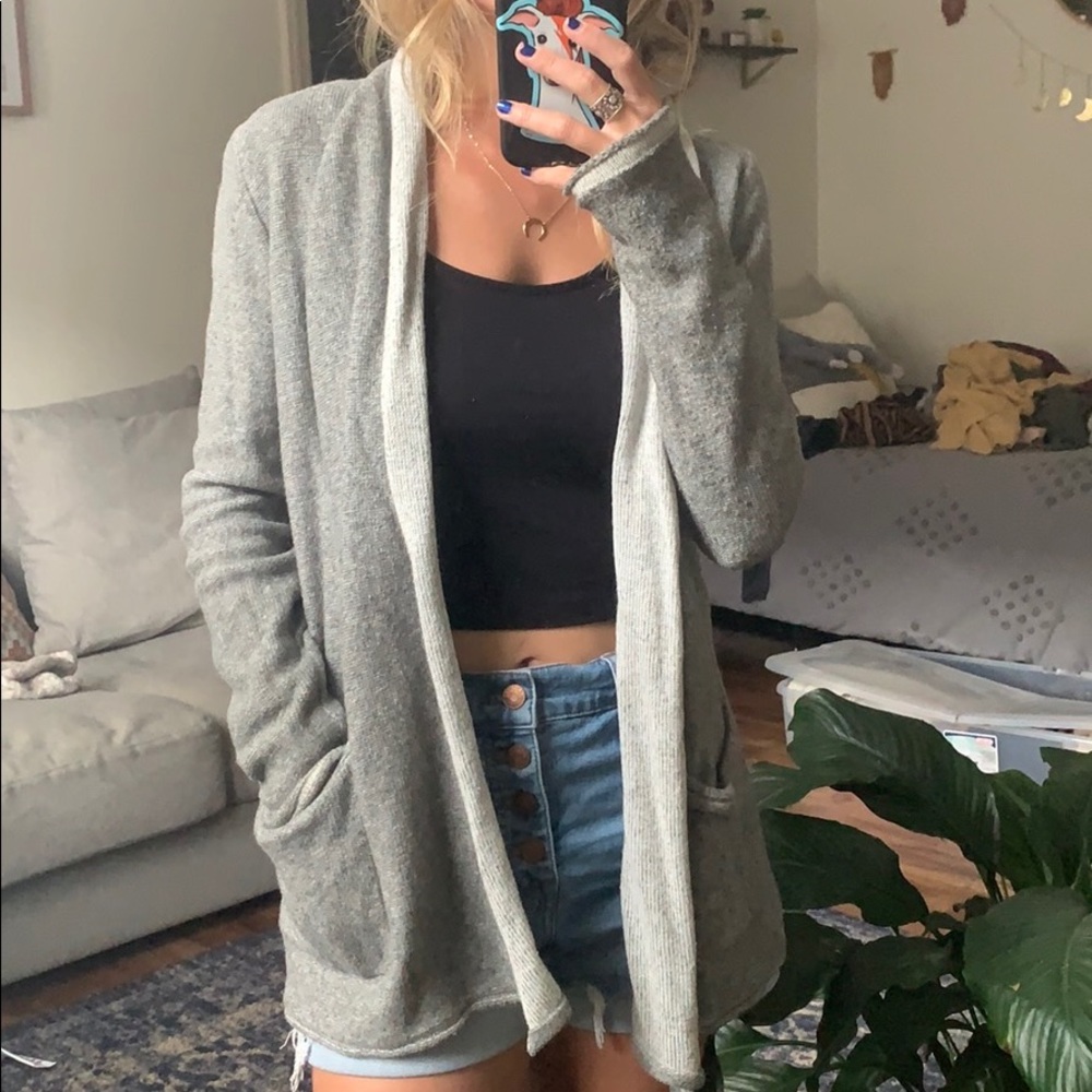 grey cardigan